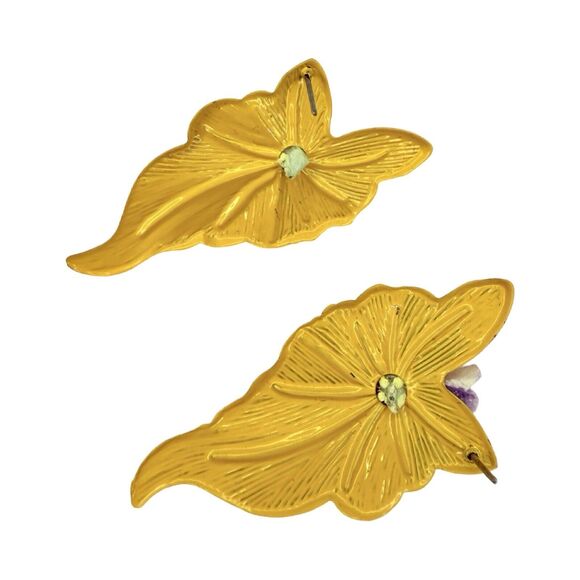 Yellow Flower Bouquet Statement Earrings 2.5" Floral Spray Spring Summer - Picture 6 of 8